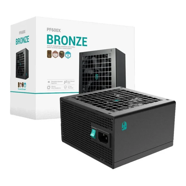 DeepCool PF600X Non-Modular Power Supply, 600W Power, ATX12V V2.52, 80 PLUS Bronze Efficiency, 120mm Longlife HYB Fan, Taiwanese + Japanese Electrolytic Capacitors, Black | R-PF600X-HD0B-JGUK – Main image DeepCool PF600X Non-Modular Power Supply, 600W Power, ATX12V V2.52, 80 PLUS Bronze Efficiency, 120mm Longlife HYB Fan, Taiwanese + Japanese Electrolytic Capacitors, Black | R-PF600X-HD0B-JGUK – Main image