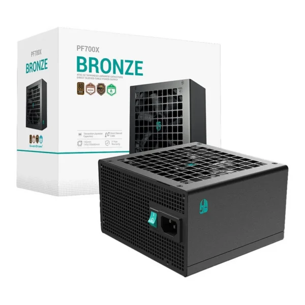 DeepCool PF700X Non-Modular Power Supply, 700W Power, ATX12V V2.52, 80 PLUS Bronze Efficiency, 120mm Longlife HYB Fan, Taiwanese + Japanese Electrolytic Capacitors, Black | R-PF700X-HD0B-JGUK – Main image DeepCool PF700X Non-Modular Power Supply, 700W Power, ATX12V V2.52, 80 PLUS Bronze Efficiency, 120mm Longlife HYB Fan, Taiwanese + Japanese Electrolytic Capacitors, Black | R-PF700X-HD0B-JGUK – Main image