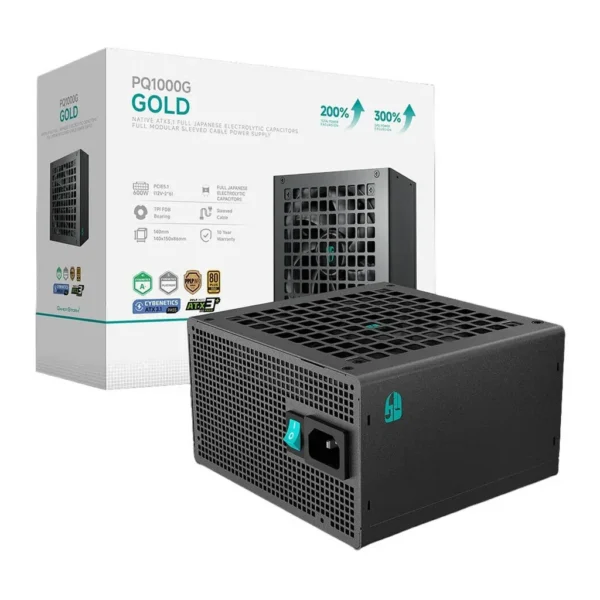 DeepCool PQ1000G Fully Modular Power Supply, 1000W Power, 80 PLUS Gold Efficiency, Fluid Dynamic Bearing Fan, Full Japanese Electrolytic Capacitors, ATX12V V3.1 Type, Black | R-PQA00G-FD1B-JGUK-V1 – Main image DeepCool PQ1000G Fully Modular Power Supply, 1000W Power, 80 PLUS Gold Efficiency, Fluid Dynamic Bearing Fan, Full Japanese Electrolytic Capacitors, ATX12V V3.1 Type, Black | R-PQA00G-FD1B-JGUK-V1 – Main image
