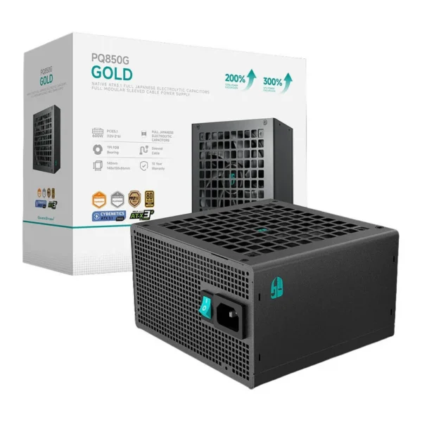 DeepCool PQ750G Fully Modular Power Supply, 750W Power, 80 PLUS Gold Efficiency, Fluid Dynamic Bearing Fan, Full Japanese Electrolytic Capacitors, ATX12V V3.1 Type, Black | R-PQ750G-FD1B-JGUK-V1 – Main image DeepCool PQ750G Fully Modular Power Supply, 750W Power, 80 PLUS Gold Efficiency, Fluid Dynamic Bearing Fan, Full Japanese Electrolytic Capacitors, ATX12V V3.1 Type, Black | R-PQ750G-FD1B-JGUK-V1 – Main image