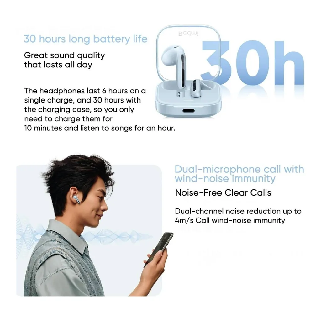 def176d9d884a986620c3461946adcff-hi.jpg Xiaomi Redmi Buds 6 Active, TWS Earbuds, Wind Noice Cancellation With 2-Mic Reduction For Calls, Up to 30 Hrs Long Battery With Charging Case, Blue