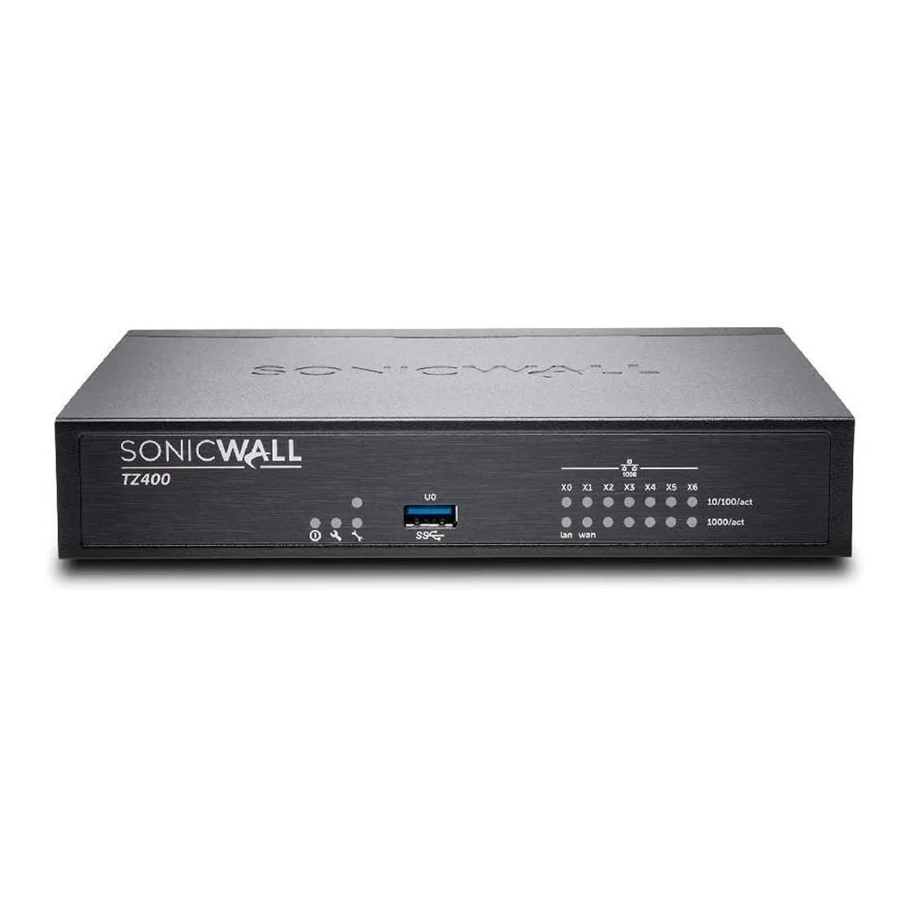 Dell Security SonicWALL Firewall TZ400 Appliance, 7x 1 GbE Copper Interfaces, Advanced IPSec, SSL VPN, Black | 01-SSC-0213 – Main image Dell Security SonicWALL Firewall TZ400 Appliance, 7x 1 GbE Copper Interfaces, Advanced IPSec, SSL VPN, Black | 01-SSC-0213 – Main image