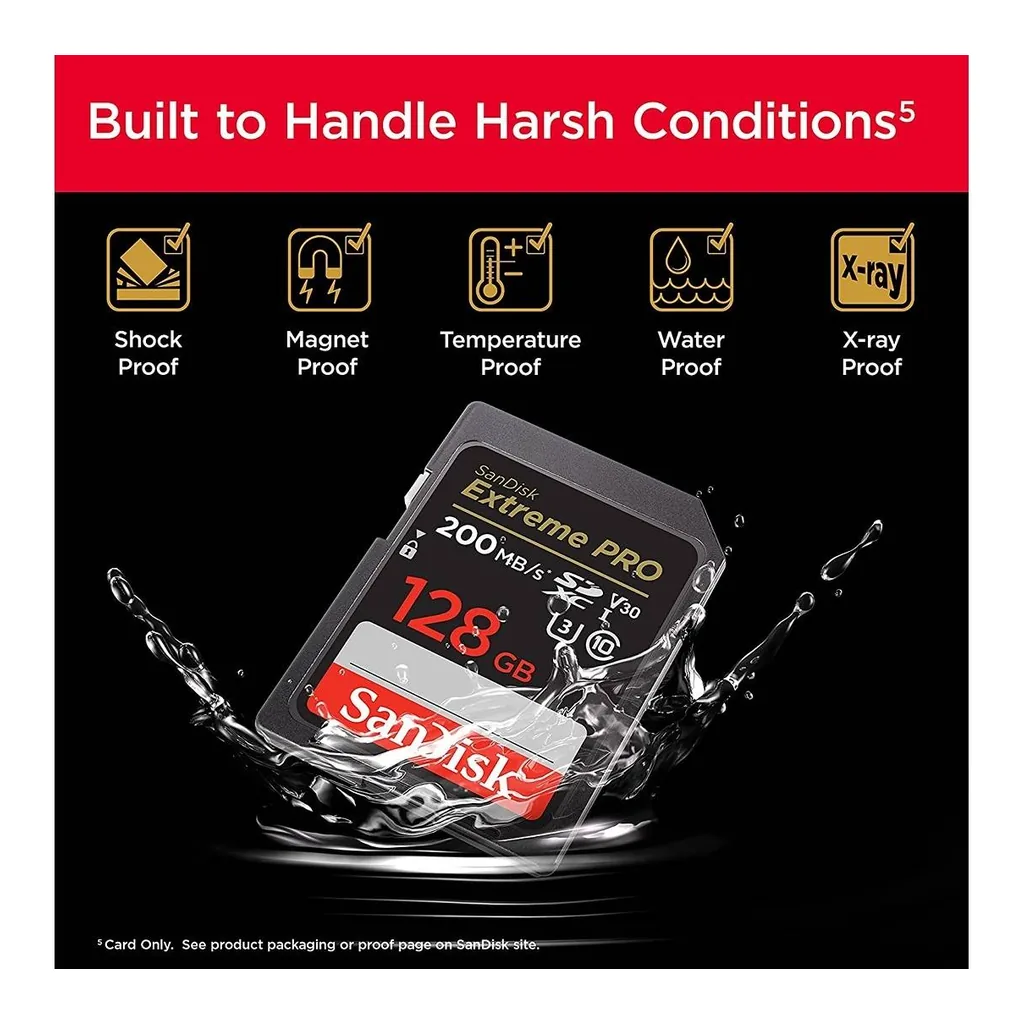 e27e5731061fbdb3bb0384229cdd3eaa-hi.jpg SanDisk 128GB Extreme PRO UHS-I SDXC Memory Card, Max Read Speed 200 MB/s, Max Write Speed 90 MB/s, UHS-I / V30 / U3 / Class 10, Records FHD, 3D & 4K Video | SDSDXXD-128G-GN4IN