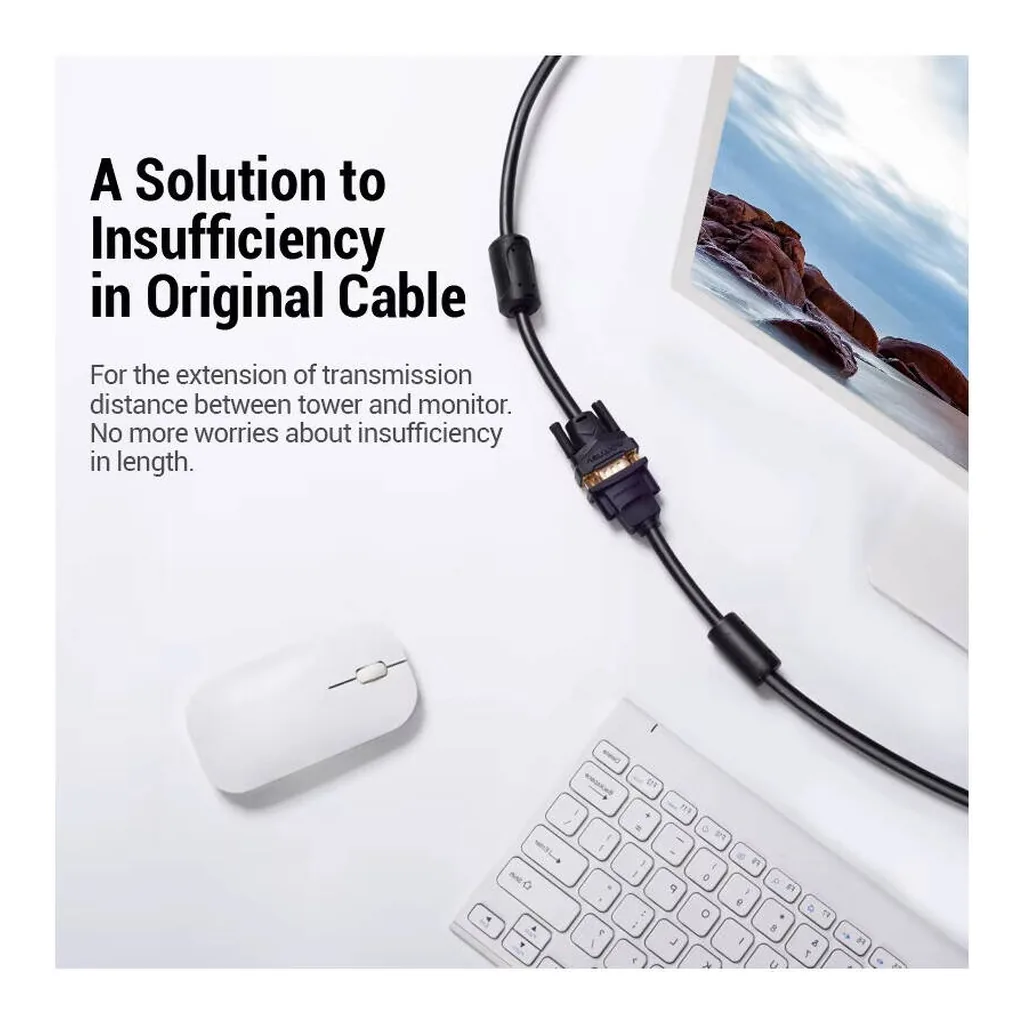 e3a32b982b58950bbe4c53d925013f46-hi.jpg Vention VGA Extension Cable, Gold-Plated Interface, Dual Ferrite Cores, Dual Modes, Aluminum Foil + Gourd Wire Shielding, PVC Shell & Jacket, Copper Conductor, 2 Meter Cable Length, Black | DAGBH