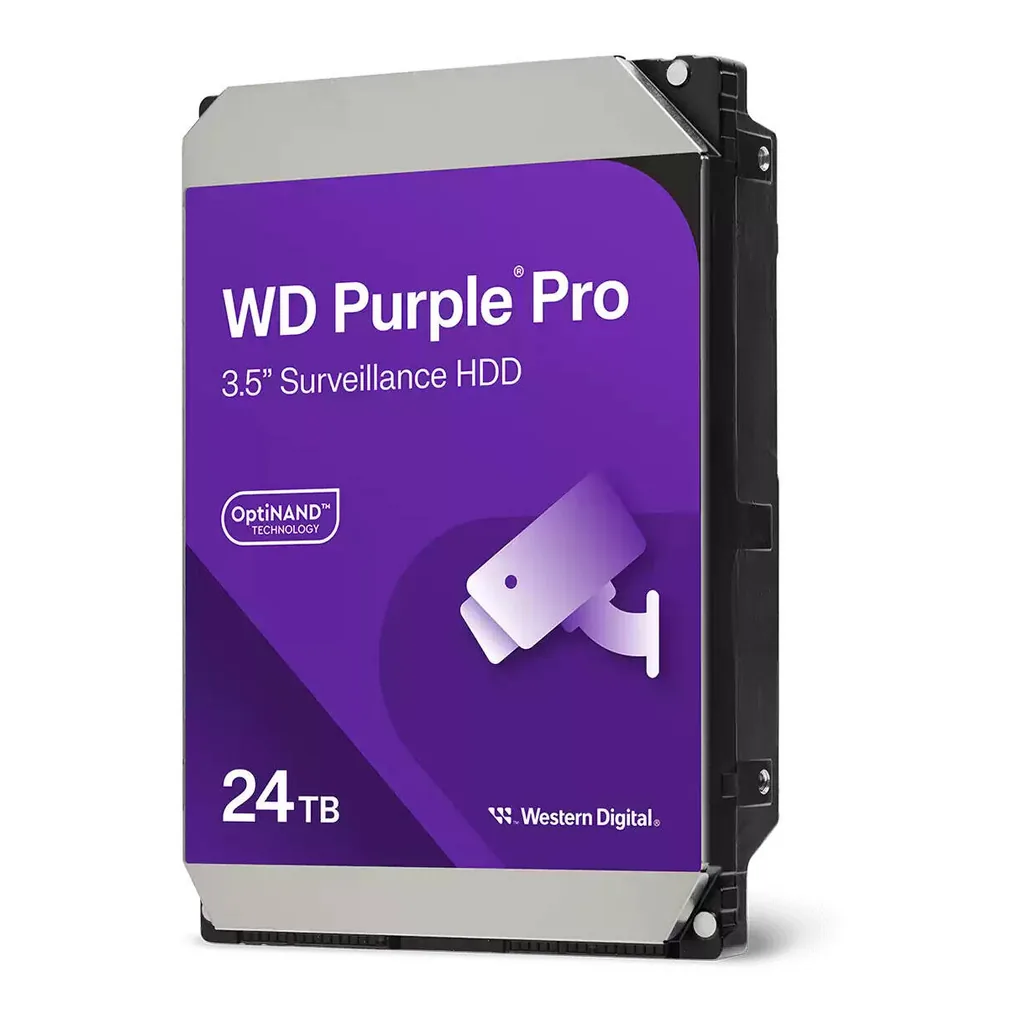 e3bd6ff15b1eaed68ca76cec86f532d4-hi.jpg Western Digital Purple Pro Smart Video Internal Hard Drive, 24TB, 3.5" SATA, 7200 RPM, 512MB Cache, 287MB/s Transfer Rate, CMR, AllFrame AI, 550TB/Yr Workload | WD241PURP
