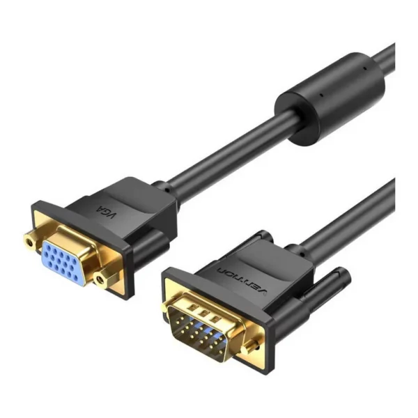 e4c7a7dc6d235ebc13e70a9bbbe86d14-hi.jpg Vention VGA Extension Cable, Gold-Plated Interface, Dual Ferrite Cores, Dual Modes, Aluminum Foil + Gourd Wire Shielding, PVC Shell & Jacket, Copper Conductor, 2 Meter Cable Length, Black | DAGBH