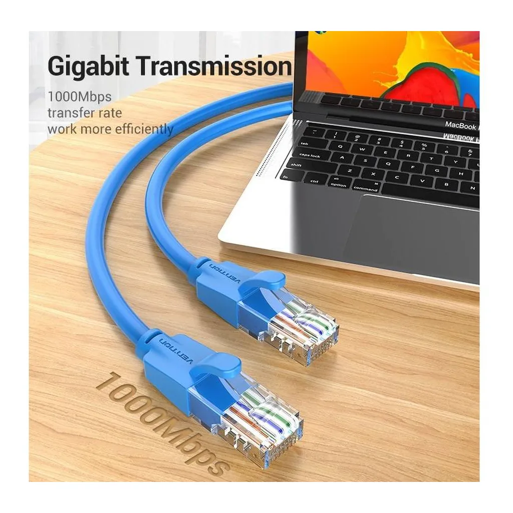 e85766e18d5b91b5c3ecae59273f74f9-hi.jpg Vention Cat 6 UTP Patch Round Cable, 1000Mbps High Speed, Suitable for Laptop / Projector / Computer, 0.5 Meter Length, Blue