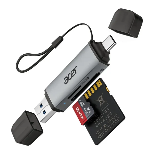 e8b14b35-04ae-4010-89a9-264f1e23243c.jpg Acer - SD Card Reader USB C, Dual Slots USB 3.0 Type C to Micro SD Card Adapter, Memory Card Reader - Gray