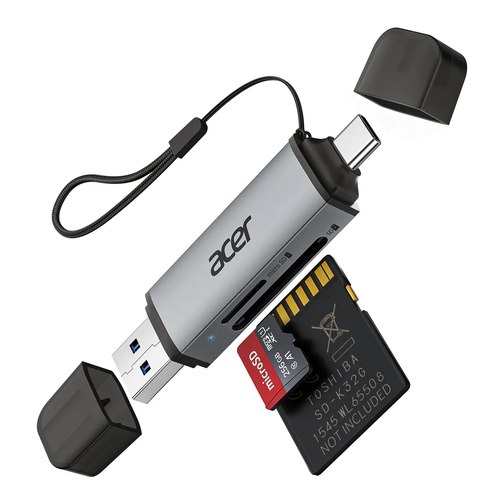 e8b14b35-04ae-4010-89a9-264f1e23243c.jpg Acer - SD Card Reader USB C, Dual Slots USB 3.0 Type C to Micro SD Card Adapter, Memory Card Reader - Gray