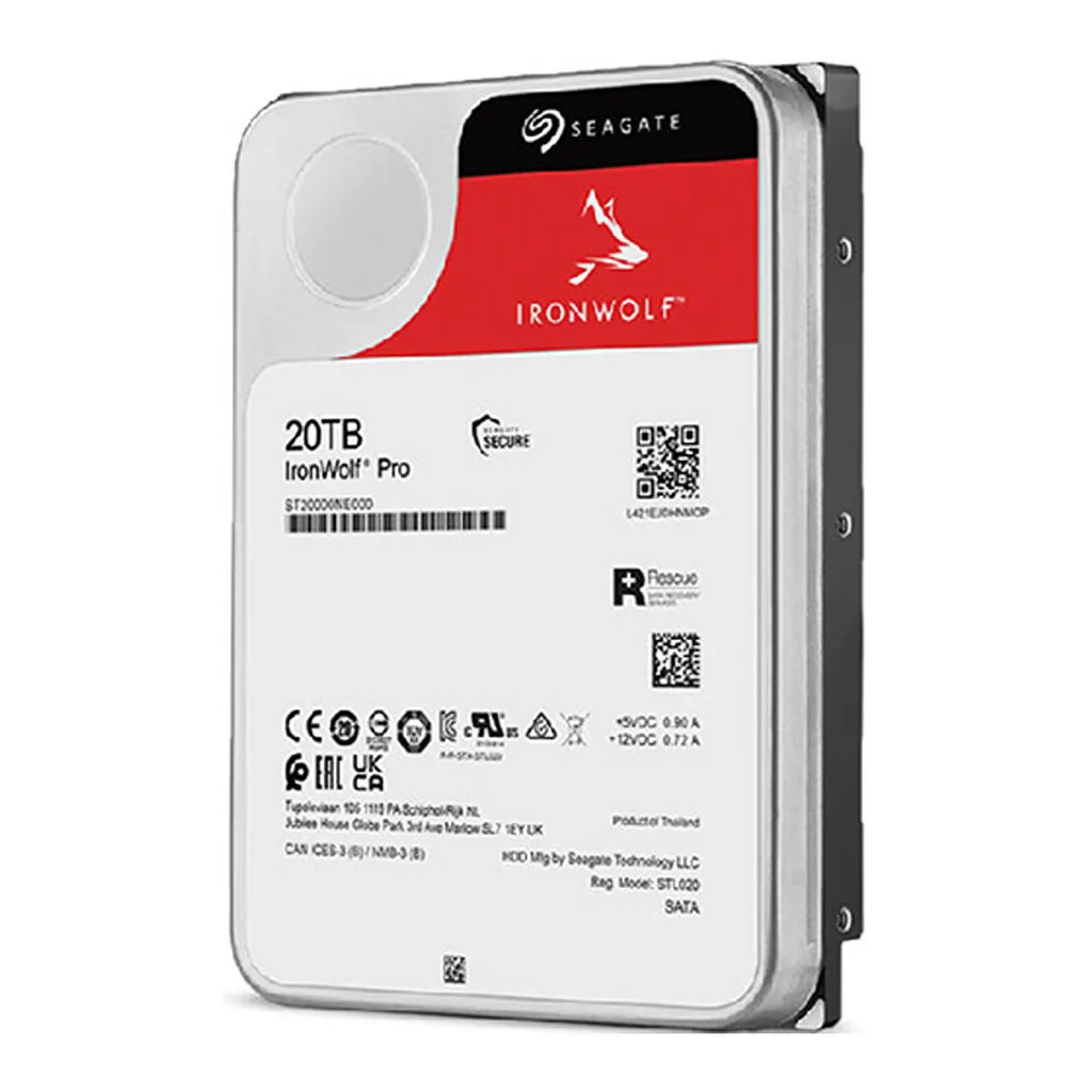 e8fbebc57dd6c98a77593cac1879c16e-hi.jpg Seagate IronWolf Pro 20TB NAS Hard Drive, 7200 RPM Memory Speed, 256MB Cache, SATA III 6 GB/s Interface, 3.5" Form Factor, Up to 24-Drive Bay Supported, 1.2 Million Hours MTBF | ST20000NT001