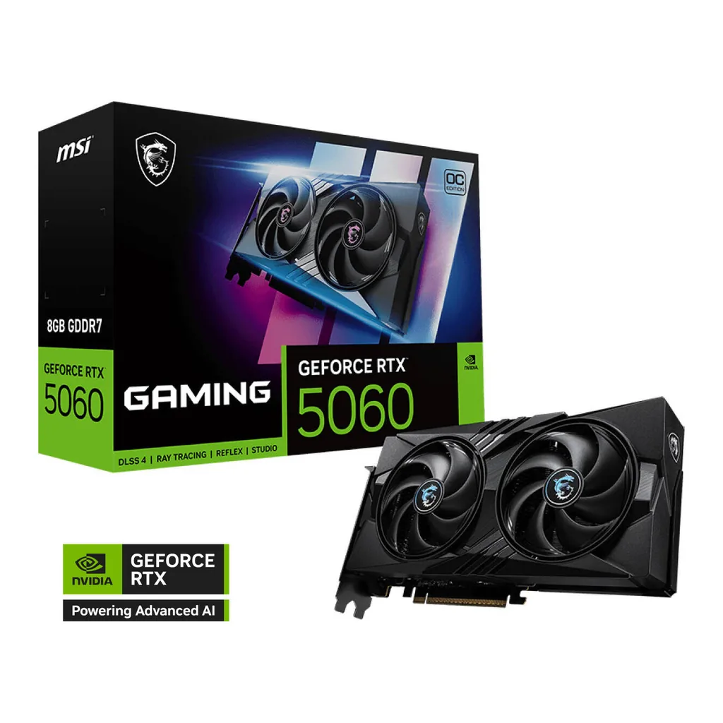 ea5f6bc7fe2fb71b5c7bbbc03d0ad703-hi.jpg MSI GeForce RTX 5060 GAMING OC 8GB Graphics Card, GDDR7 128-Bit Memory, 2625 MHz Boost Clock, 28 Gbps memory Speed, 3840 CUDA Cores, PCI Express 5