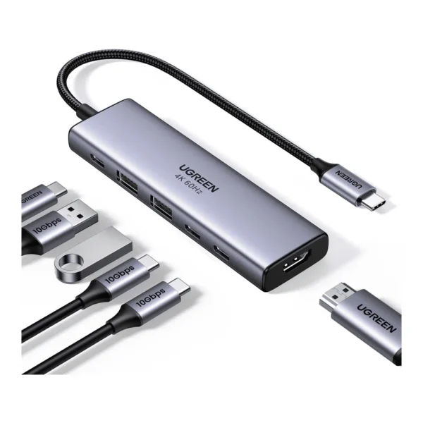 ebf777bf-5b9c-4745-b0a1-47835c93150b.jpg UGREEN - USB C 3.2 Hub, 6-in-1 Multiport USB Adapter with 4K 60Hz HDMI, 4×10Gbps USB A&C, 100W PD, for Laptop, MacBook, iPad Pro - Space Gray