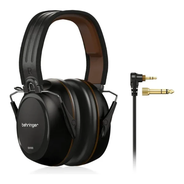 ece9bd9cb6cbd83624ac794ebdf6e5ae-hi.jpg Behringer DH100 Professional Drummer Headphones, Closed-Back Over-Ear Studio, 40 mm Drivers, 10Hz 22kHz Response, 19dB Noise Isolation, 3m Coiled Cable, 3.5mm/6.3mm, Black