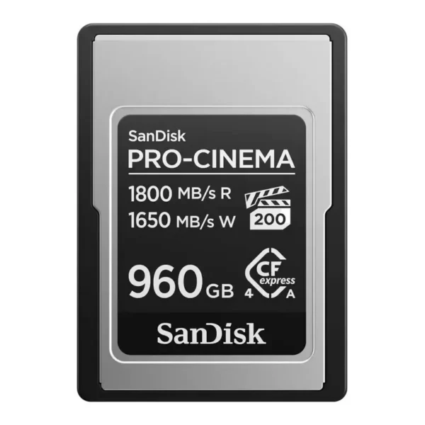 ed4981f7d85fcf8be7341e7445e771af-hi.jpg SanDisk PRO CINEMA CFexpress Type A Memory Card, 960GB Capacity, PCIe Gen 4 Interface, Up To 1800MB/s Read Speed, Up To 1650MB/s Write Speed, RescuePRO Deluxe Software | SDCFEA-960G-GN4NN
