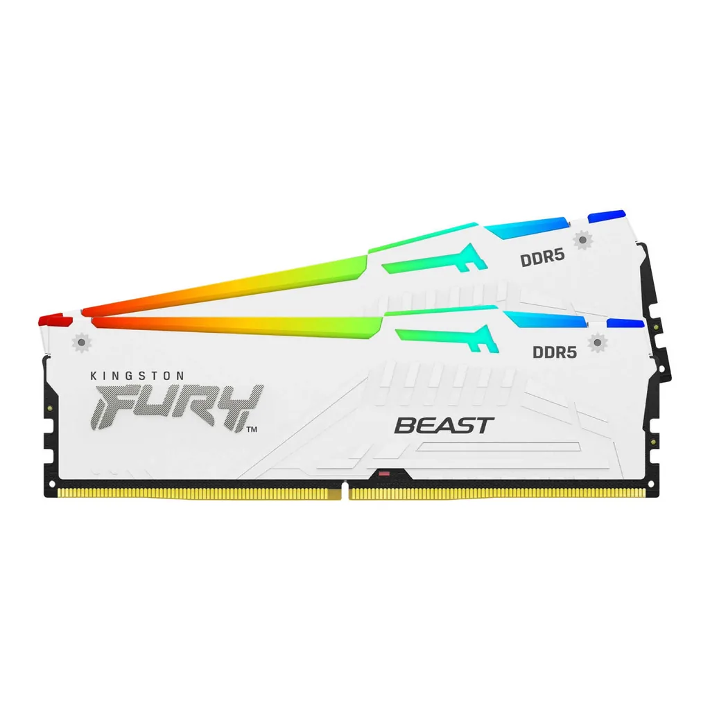 Kingston Fury Beast RGB 32GB (2x 16GB) DDR5 Desktop Memory Kit, 6000MT/s Memory Speed, CL36 CAS Latency, 288-Pin Kit, Intel XMP 3.0 & AMD Expo Profile, White | KF560C36BWE2AK2-32 - Image 3 Kingston Fury Beast RGB 32GB (2x 16GB) DDR5 Desktop Memory Kit, 6000MT/s Memory Speed, CL36 CAS Latency, 288-Pin Kit, Intel XMP 3.0 & AMD Expo Profile, White | KF560C36BWE2AK2-32 - Image 3