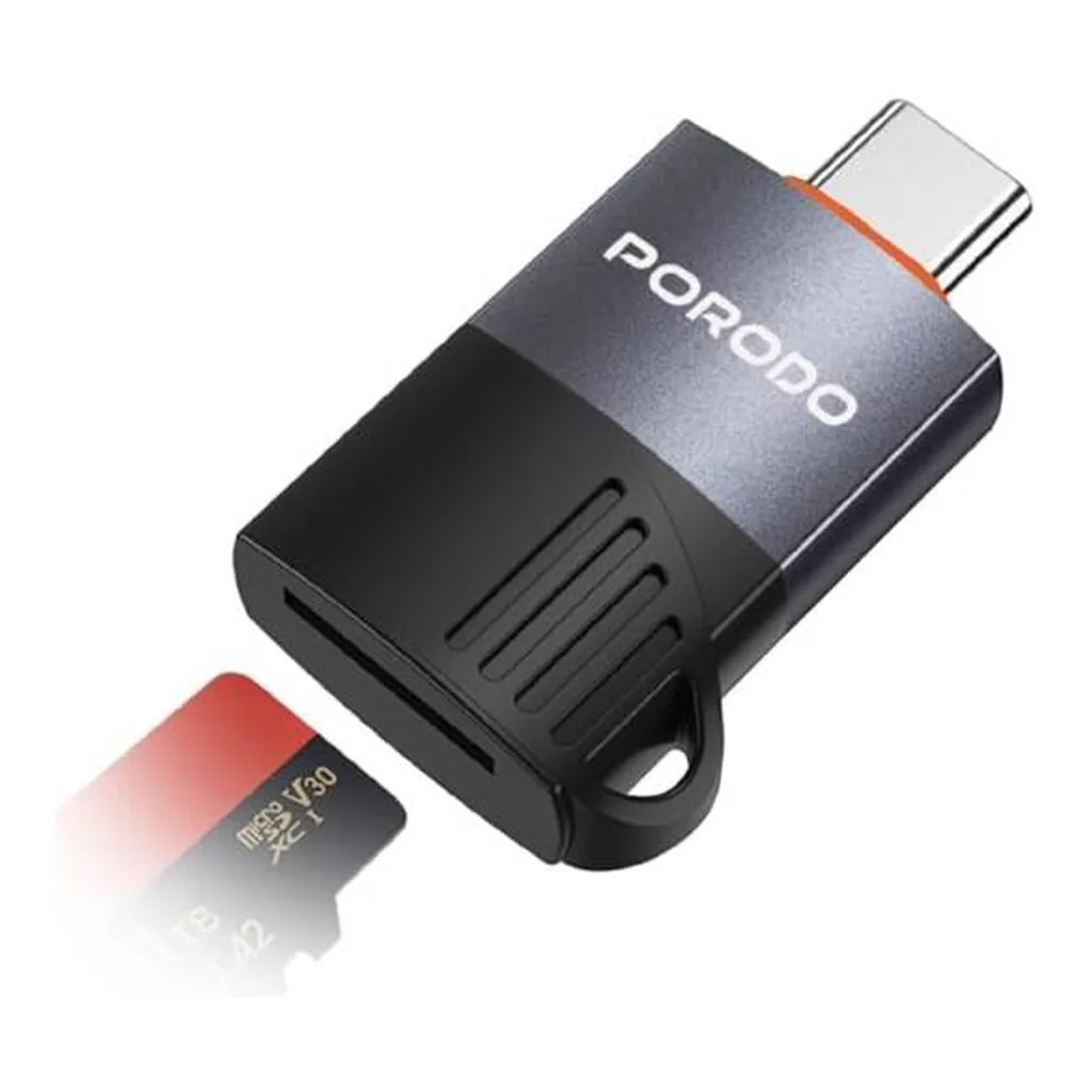 ee3aa98410a71bae9c353e896a775539-md.jpg Porodo OTG Type-C TF Card/Micro SD Reader, 480Mbps Data Transfer Speed, Plug & Play, Wide Compatibility, Durable TPE + Aluminum Shell | PDETK18BK