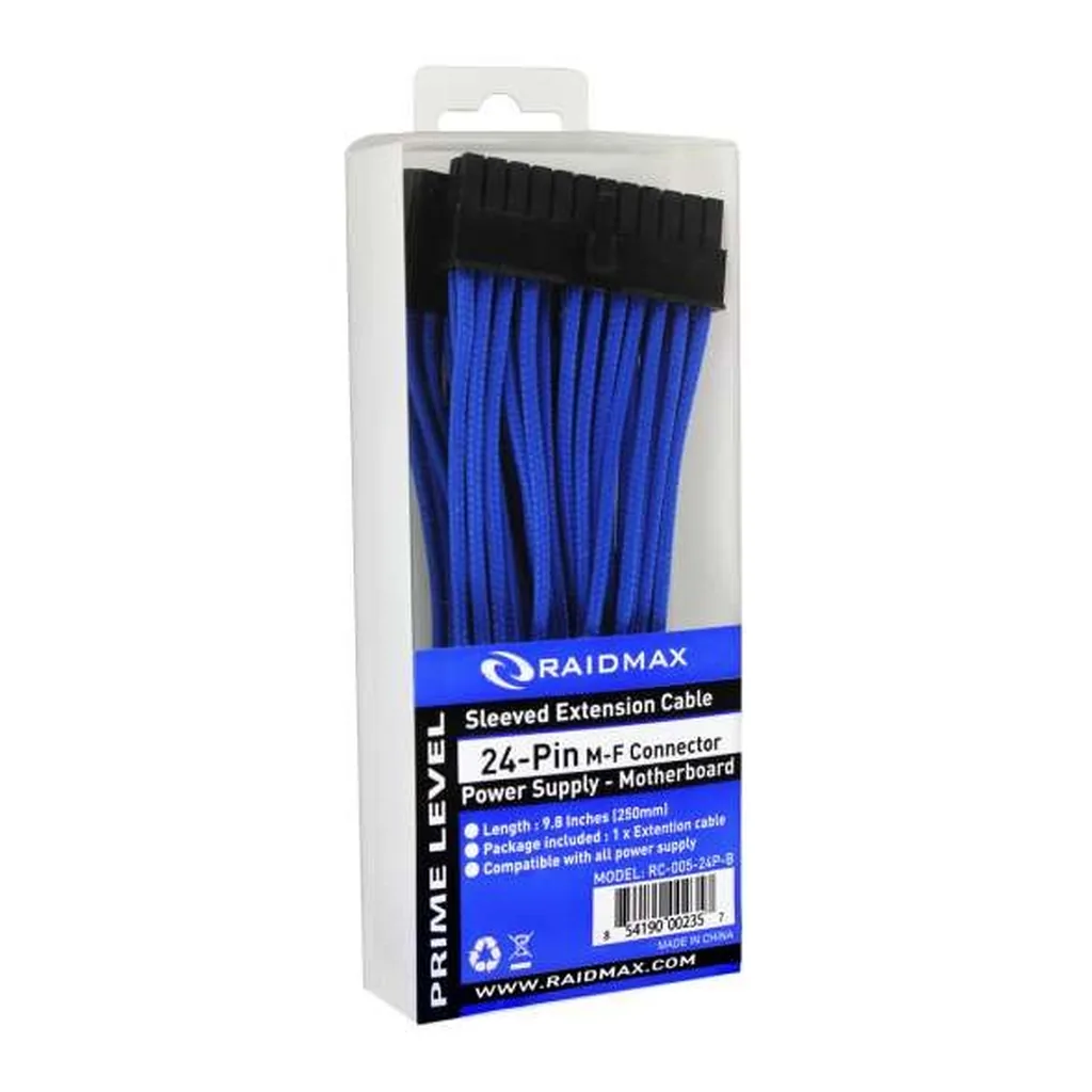 ee510f47173ac6a173713b72cd66ca34-hi.jpg RAIDMAX 24-Pin Sleeved Power Extension Cable, 9.8 in., Blue (RC-005-24P-BLUE)