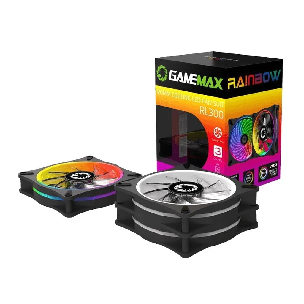GameMax RL 300 RAINBOW 3pcs 120mm Cooling Fan in a kit package - Image 2 GameMax RL 300 RAINBOW 3pcs 120mm Cooling Fan in a kit package
