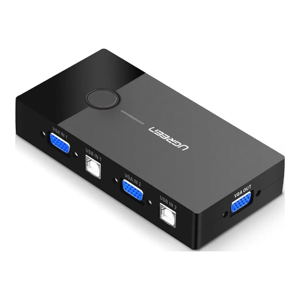 ef8051538bfd1f75f988fae194984766-hi.jpg Ugreen 2 In 1 Out USB VGA KVM Switch / Video Sharing Adapter, Control 2 PC on 1 Monitor, Stable Data Transmission, One Button to Switch, Black | 30357