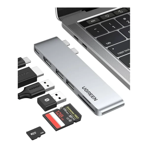 effda22361b35d8f626edfe3161f7006-hi.jpg UGREEN USB Hub 6-In-2 USB C Hub Adapter with 4K HDMI for MacBook Pro 2022 5Gbps Superspeed Data Sync, Thunderbolt 3USB-C, SD TF Card Reader, 2*USB 3.0 Compatible for MacBook Pro/Air M1, Silver | 80856
