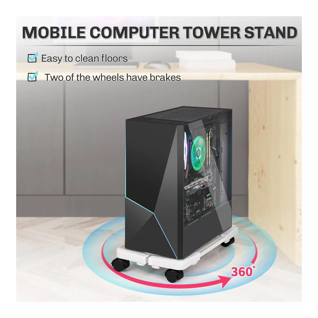 Liitrton Mobile CPU Stand Adjustable Computer Tower Stand with 4 Caster Wheels Fits Most PC, White | MCVTSZIGBD - Image 3 Liitrton Mobile CPU Stand Adjustable Computer Tower Stand with 4 Caster Wheels Fits Most PC, White | MCVTSZIGBD