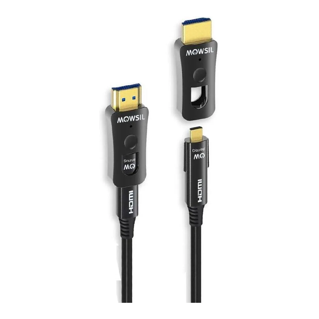 f112b24c3b4dbe1673faf614251e46ae-hi.jpg MOWSIL Active Optical HDMI Removable Cable 40M, HDMI 2.0, High-Speed, UHD 4K@60Hz, 18Gbps Bandwidth, 24K Gold-Plated Connectors, Hybrid Fiber and Copper, OD 4.8mm, 40 Meters | MOAC40D