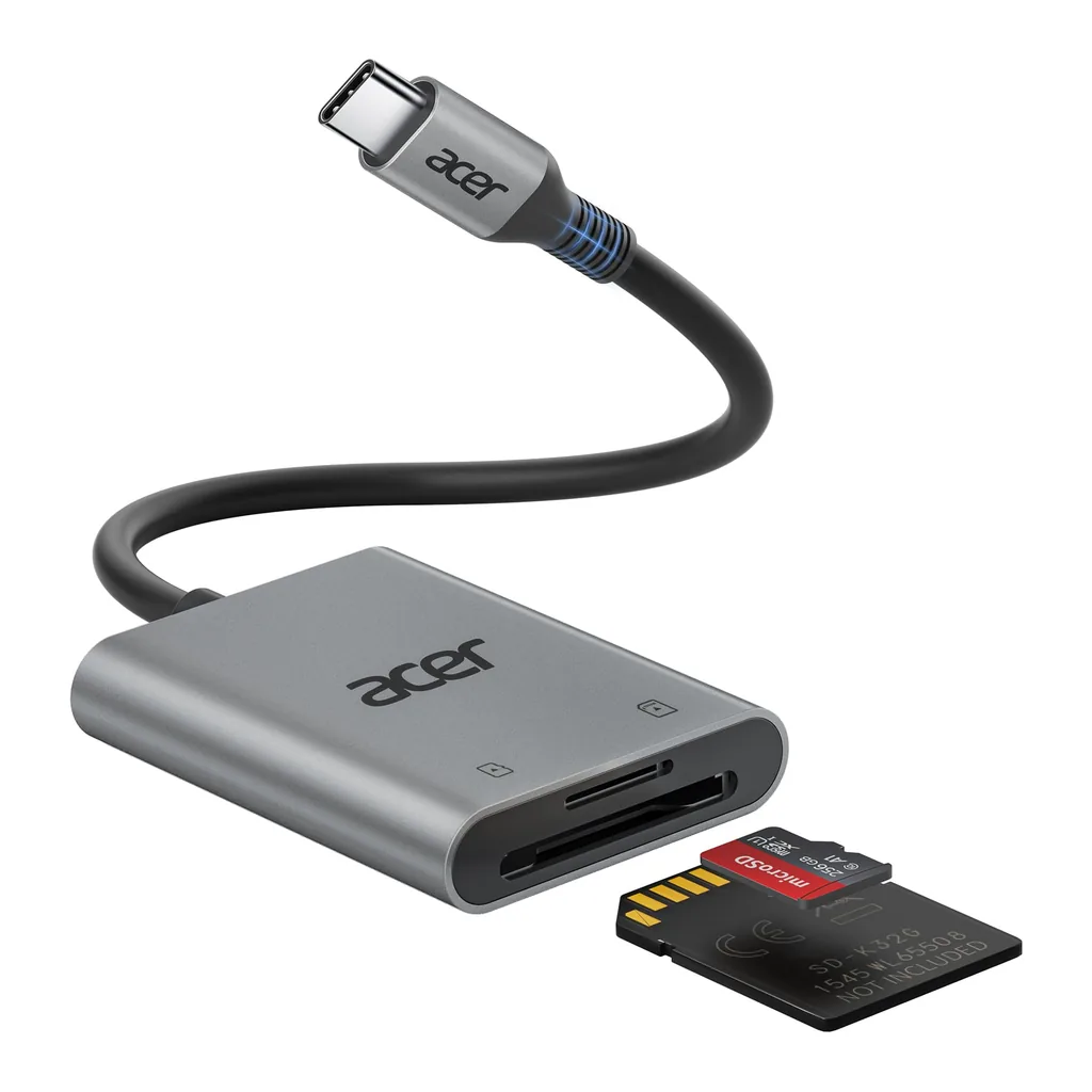 f20487e0-2b98-4e39-b97c-e8d419284a7f.jpg Acer - SD Card Reader USB C, Dual Slots Type C to Memory Card Reader, Aluminum Micro SD Card Camera Adapter - Gray