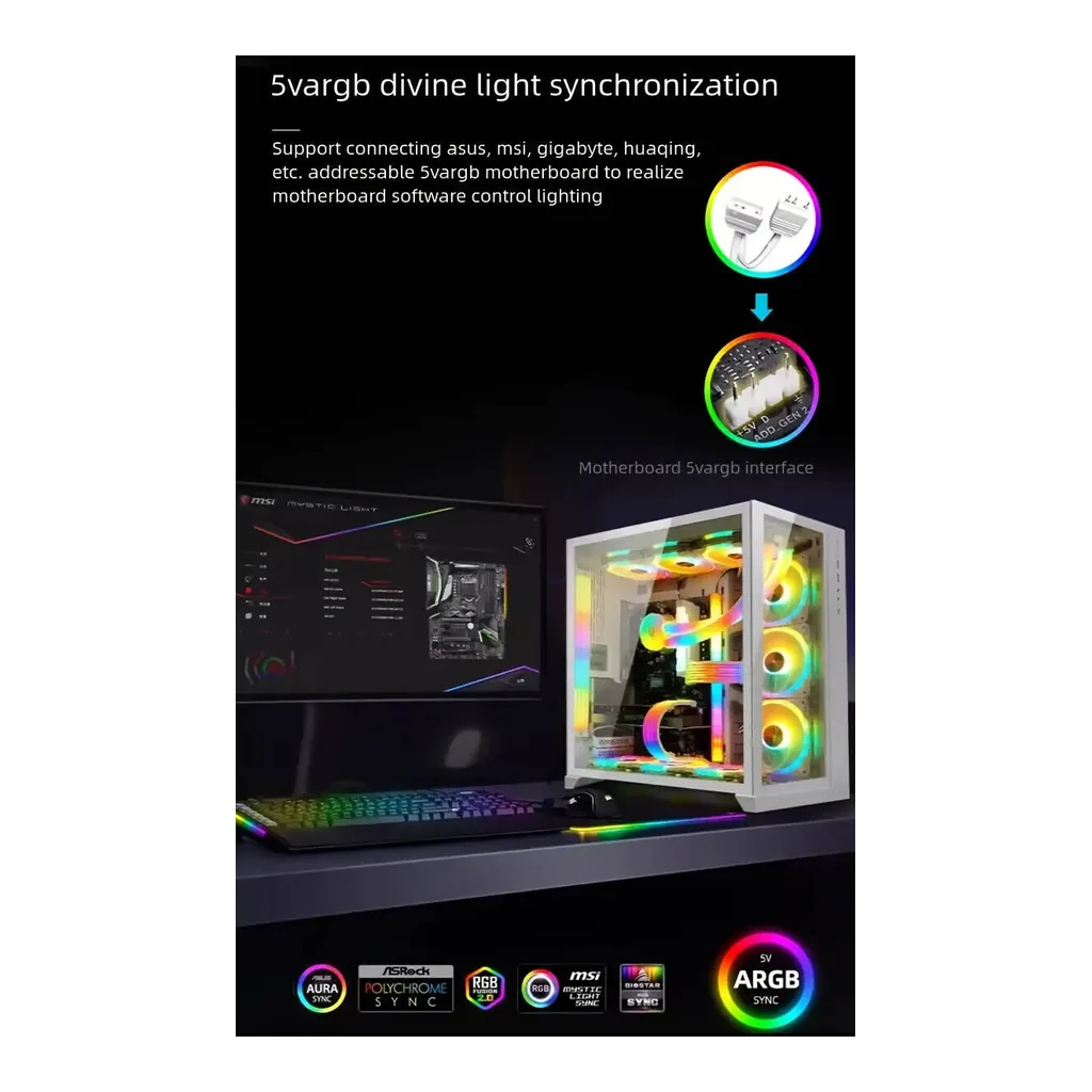 LDPCSJ PC RGB Light Strip Compatible with PSU Cable, Black | KH235-8 - Image 4 LDPCSJ PC RGB Light Strip Compatible with PSU Cable, Black | KH235-8