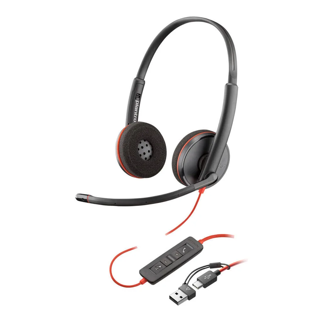 f43362418346e02757e3b2f8e5f03698-hi.jpg Poly Blackwire 3220 USB-C Headset with USB-C to USB-A Adapter, Noise-Canceling Microphone, Inline Call Controls, Hearing Protection, USB-C Connectivity, Black