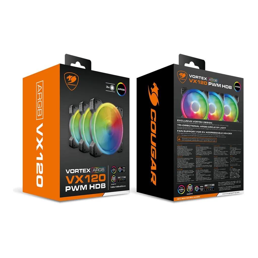 Cougar Vortex VX120 PWM 120MM HDB Cooling ARGB Fan, Black | 3MVX1203.0001 - Image 9 Cougar Vortex VX120 PWM 120MM HDB Cooling ARGB Fan, Black | 3MVX1203.0001