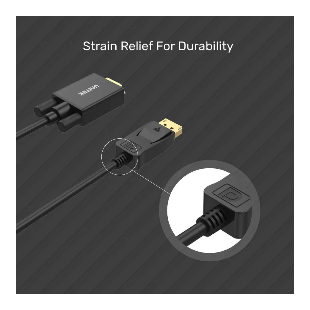 f6fae8b3d64bba6b4b55dc44ce46814d-hi.jpg Unitek DisplayPort to VGA Cable, Up to 1920x1200 Resolution, Strain Relief, No Software Required, 1.8 Meter Cable Length, Black | Y-5118F