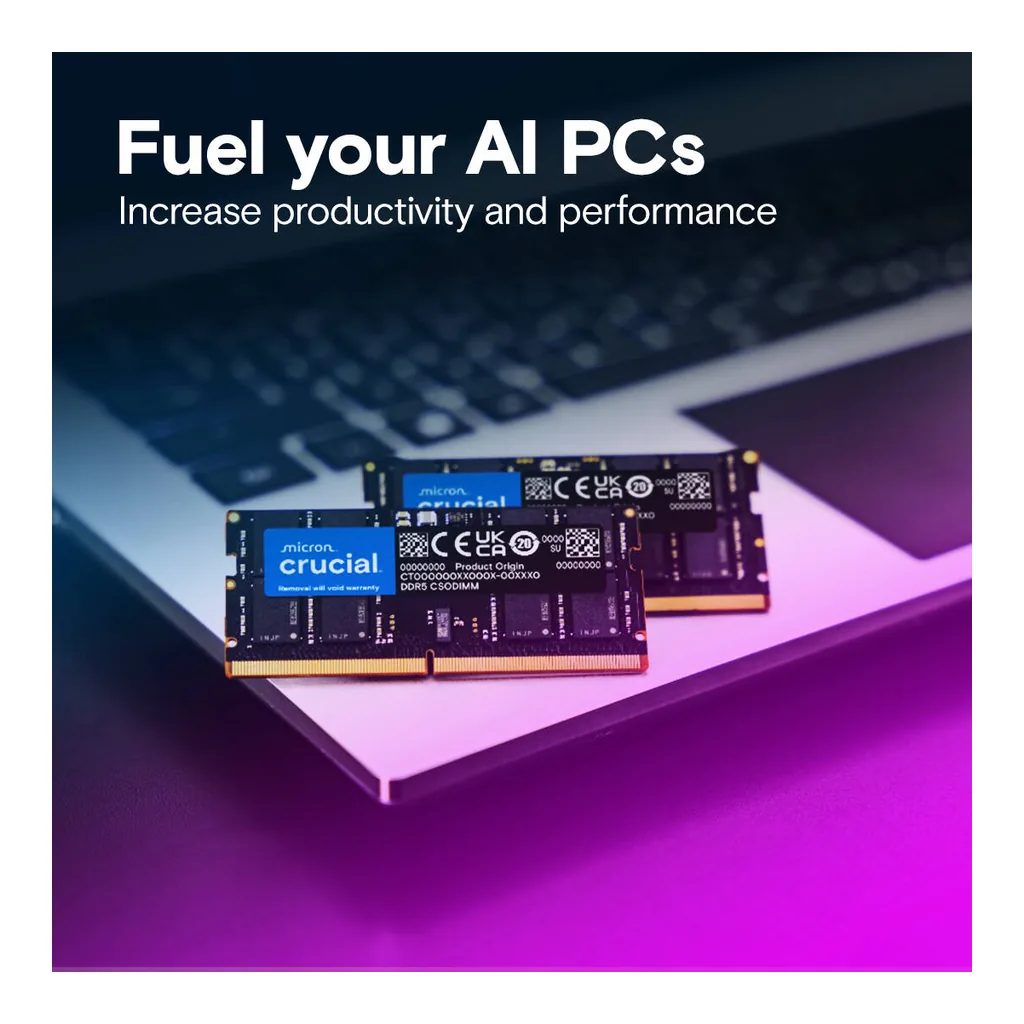 Crucial DDR5 CSODIMM Laptop Memory, 64GB (2x 32 GB) Capacity, 6400 MHz Memory Speed, CL52 CAS Latency, 262-Pin SO-DIMM, Unbuffered DIMM Type, Black | CT2K32G64C52CS5 - Image 6 Crucial DDR5 CSODIMM Laptop Memory, 64GB (2x 32 GB) Capacity, 6400 MHz Memory Speed, CL52 CAS Latency, 262-Pin SO-DIMM, Unbuffered DIMM Type, Black | CT2K32G64C52CS5 - Image 6