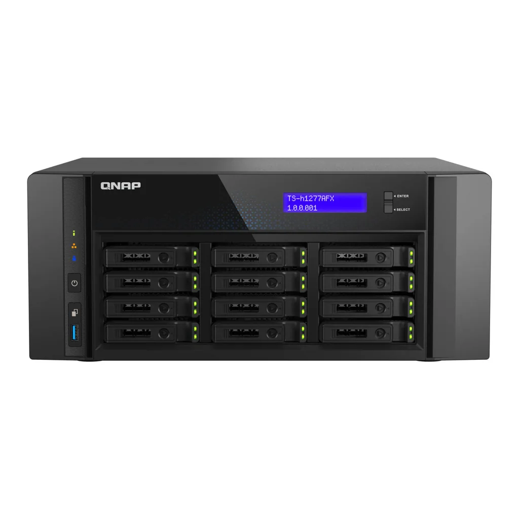 f8fde67510597c50d3944844dccc11b6-hi.jpg QNAP TS-h1277AFX All-Flash Desktop NAS, 12-Bay, AMD Ryzen 7 9000 8-Core, 32GB DDR5 ECC, 2x 10GbE, 2x 2.5GbE, 3x PCIe Gen 4, USB 3.2, HDMI, QuTS Hero, 192GB Max | TS-H1277AFX-R7-32G