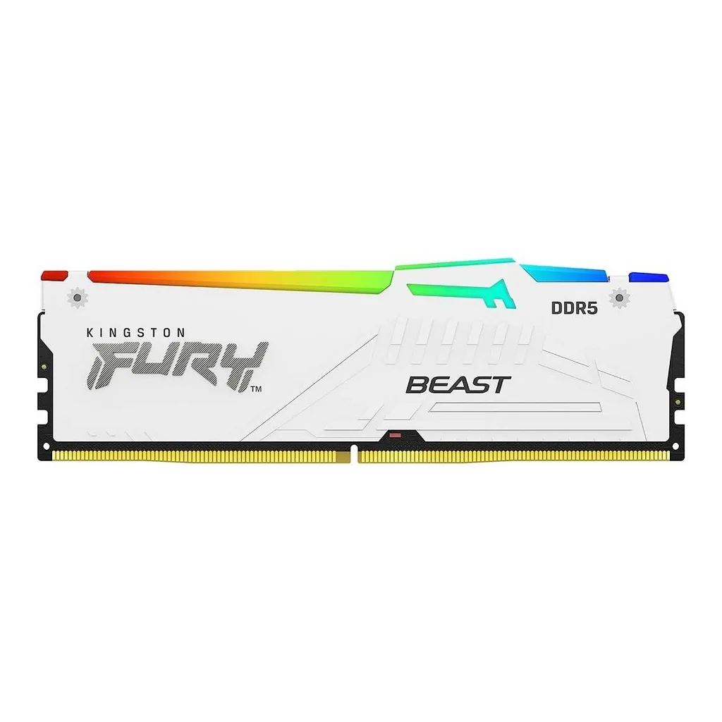 Kingston Fury Beast RGB 32GB (16GB x2) DDR5 Desktop Memory Kit, 5600MT/s Memory Speed, CL40 CAS Latency, Non-ECC, Intel XMP 3.0, 1.25v, 288 Pin, White | KF556C40BWAK2-32 - Image 2 Kingston Fury Beast RGB 32GB (16GB x2) DDR5 Desktop Memory Kit, 5600MT/s Memory Speed, CL40 CAS Latency, Non-ECC, Intel XMP 3.0, 1.25v, 288 Pin, White | KF556C40BWAK2-32 - Image 2