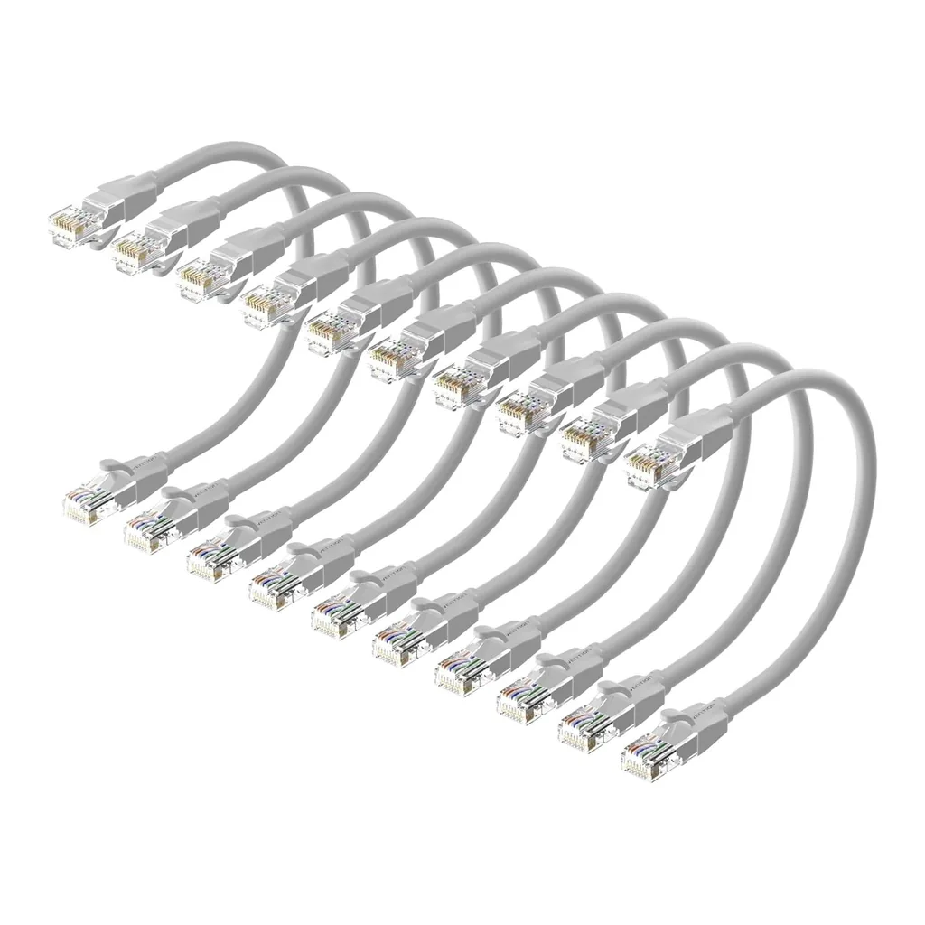 f9b6272bcea8442be7904515d96c5d09-hi.jpg Vention Cat 6 UTP Round Patch Cable, 1000Mbps Maximum Speed, PVC Enclosure, 0.1 Meter Length, 10 Pack, Gray