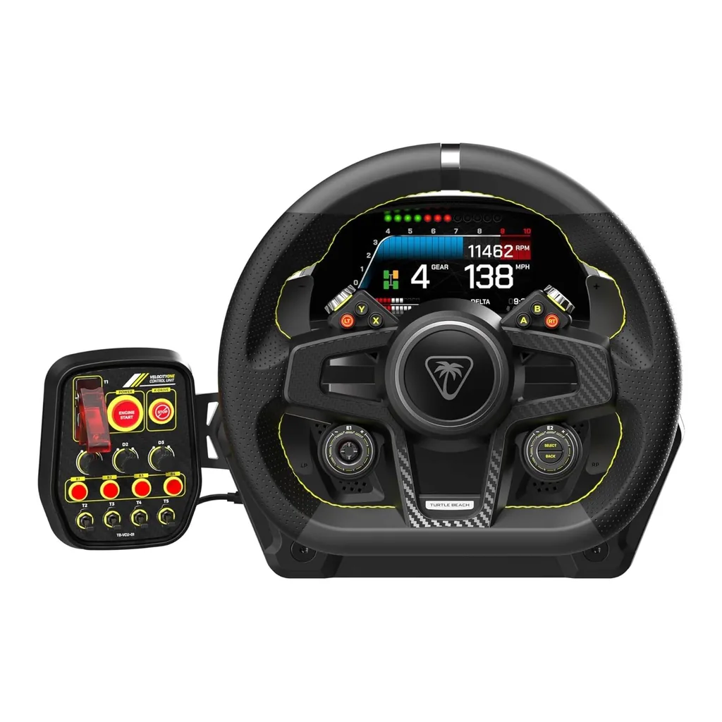 fabdb38380ab0bb82d8eb476b1bb2cdc-hi.jpg Turtle Beach Velocityone Race Wheel & Pedal System Licensed For Xbox Series Xs, Xbox One, Windows 10 & 11 Pcs Force Feedback, Three Pedals & Magnetic Paddle Shifters, Hall Effect Sensors