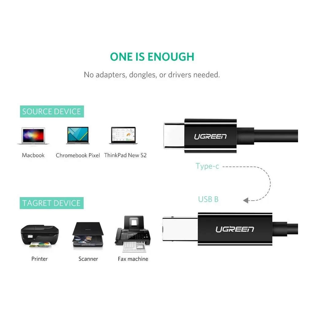 fd6eb2c107e09c62d0f2a9875f596d9f-hi.jpg UGREEN US241 USB-C to USB-B Printer Cable - Black