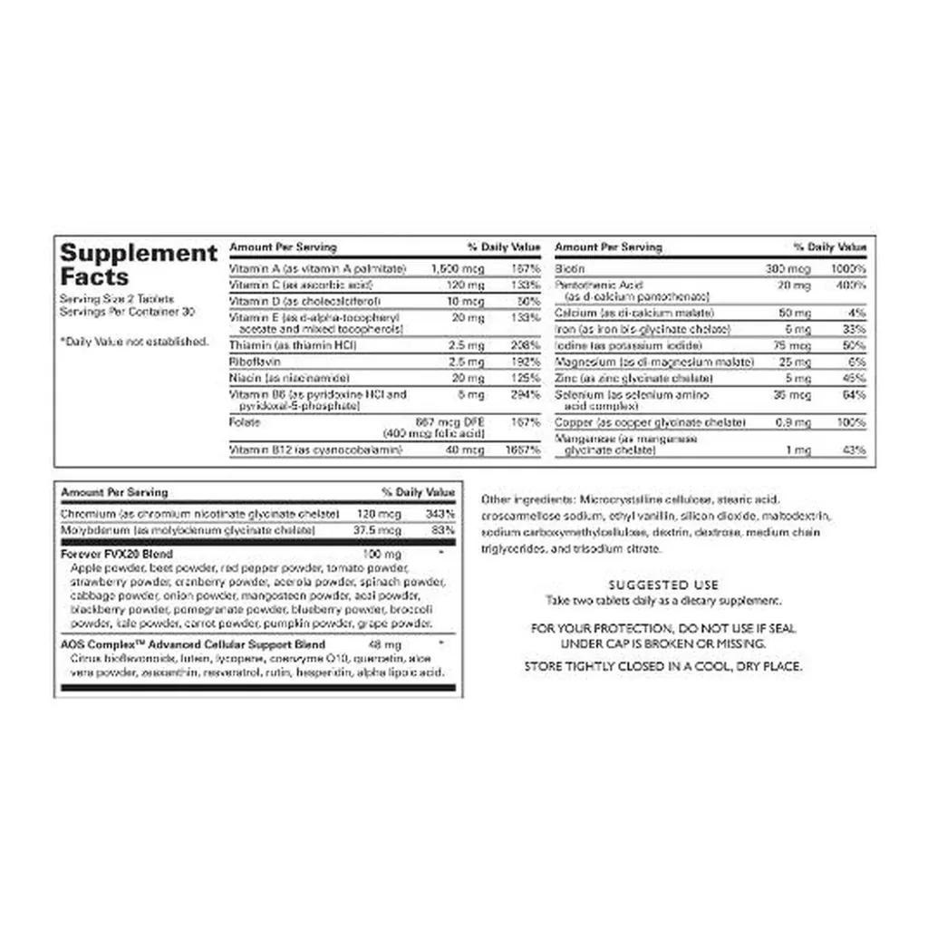Forever Daily® 439 — official US Supplement Facts label Forever Daily®, manufacturer code 439, official US Supplement Facts label