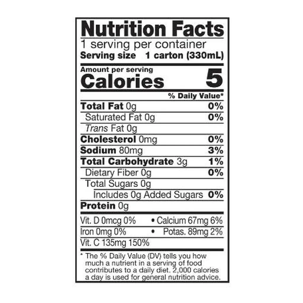 Forever Aloe Vera Gel® Minis — US nutrition facts Forever Aloe Vera Gel® Minis — official US nutrition label per 330 mL carton