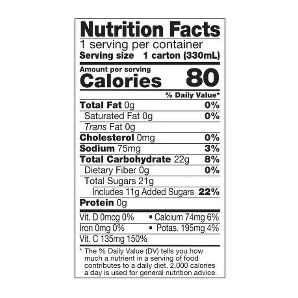 Forever Aloe Berry Nectar® Minis — US nutrition facts Forever Aloe Berry Nectar® Minis — official US nutrition label per 330 mL carton