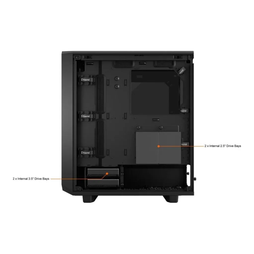 Fractal Design Meshify 2 Compact Black ATX Computer Case, Flexible High-Airflow, Dark Tinted Tempered Glass, Window Mid Tower | FD-C-MES2C-02 – Gallery image 4 Fractal Design Meshify 2 Compact Black ATX Computer Case, Flexible High-Airflow, Dark Tinted Tempered Glass, Window Mid Tower | FD-C-MES2C-02 – Gallery image 4