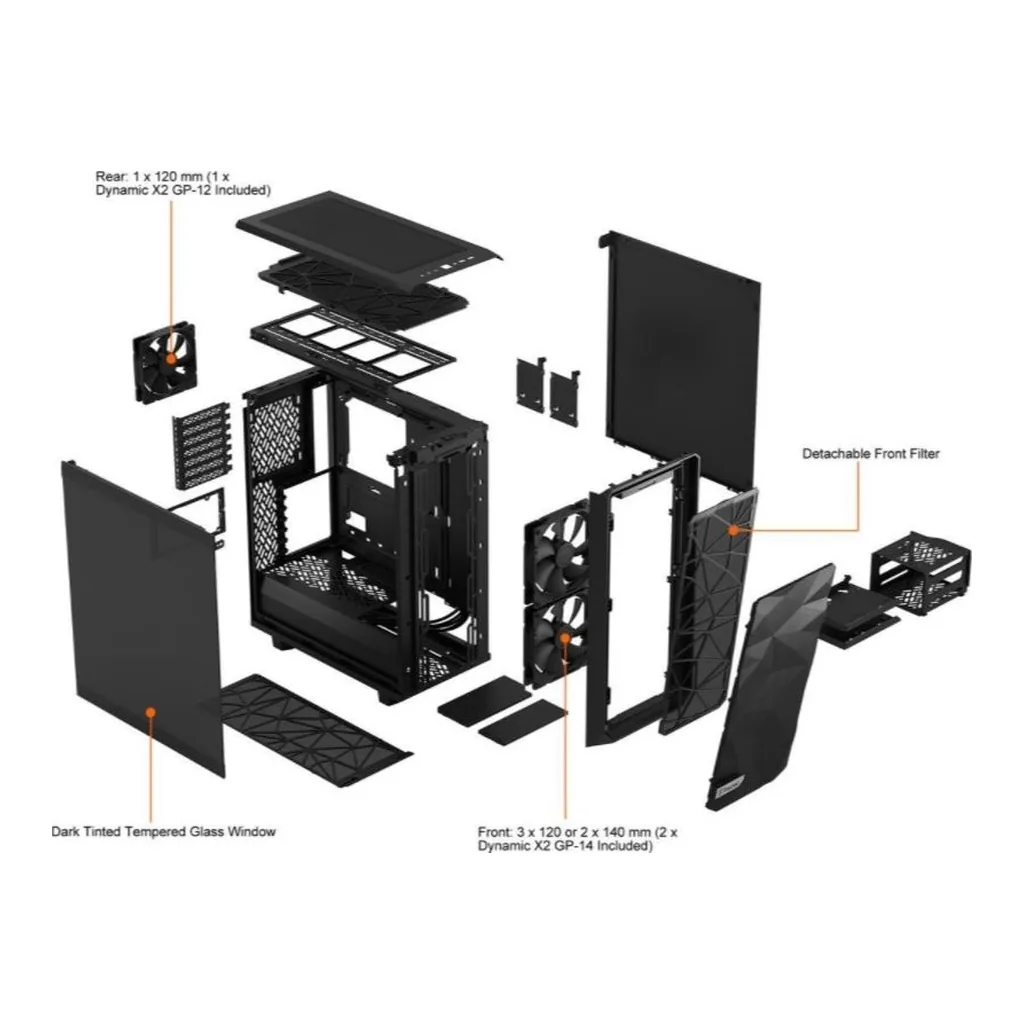 Fractal Design Meshify 2 Compact Black ATX Computer Case, Flexible High-Airflow, Dark Tinted Tempered Glass, Window Mid Tower | FD-C-MES2C-02 – Gallery image 6 Fractal Design Meshify 2 Compact Black ATX Computer Case, Flexible High-Airflow, Dark Tinted Tempered Glass, Window Mid Tower | FD-C-MES2C-02 – Gallery image 6
