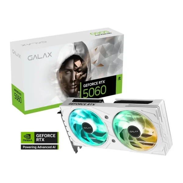 Galax GeForce RTX 5060 EX Graphics Card, 8GB GDDR7 128-bit Memory, 2535MHz Boost Clock, 28 Gbps Memory Speed, 3840 CUDA Cores, PCI-Express 4.0, White – Main image Galax GeForce RTX 5060 EX Graphics Card, 8GB GDDR7 128-bit Memory, 2535MHz Boost Clock, 28 Gbps Memory Speed, 3840 CUDA Cores, PCI-Express 4.0, White – Main image