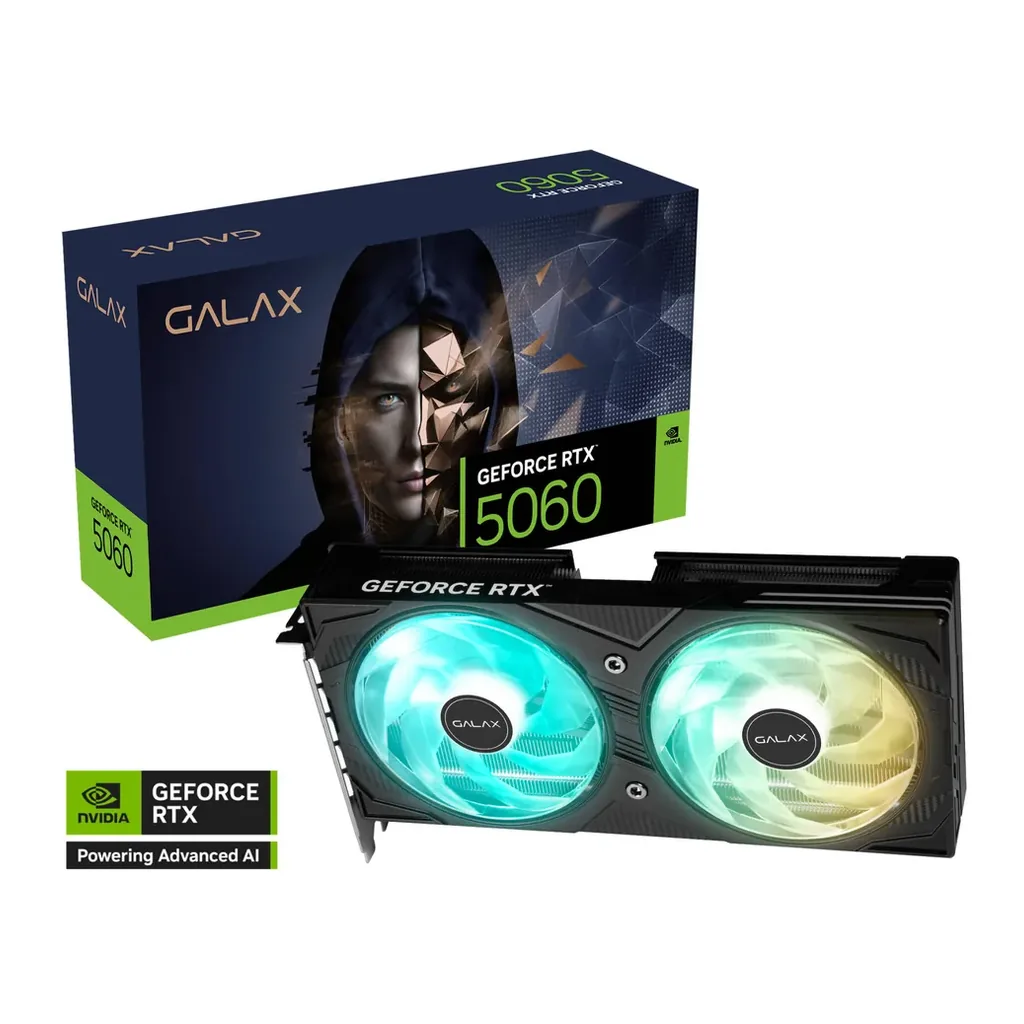 Galax GeForce RTX 5060 EX Graphics Card, 8GB GDDR7 128-bit Memory, 2535MHz Boost Clock, 28 Gbps Memory Speed, 3840 CUDA Cores, PCI-Express 4.0 | 56NSN – Main image Galax GeForce RTX 5060 EX Graphics Card, 8GB GDDR7 128-bit Memory, 2535MHz Boost Clock, 28 Gbps Memory Speed, 3840 CUDA Cores, PCI-Express 4.0 | 56NSN – Main image