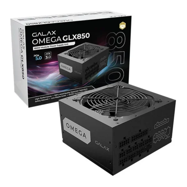 GALAX OMEGA GLX850 Full-Modular Power Supply, 850W Power, 80 PLUS Gold Efficiency, Cybenetics Gold, 105° C-Rated Capacitors, 120mm Fluid Dynamic Bearing, Black | PGO85GPTNAFB0 – Main image GALAX OMEGA GLX850 Full-Modular Power Supply, 850W Power, 80 PLUS Gold Efficiency, Cybenetics Gold, 105° C-Rated Capacitors, 120mm Fluid Dynamic Bearing, Black | PGO85GPTNAFB0 – Main image
