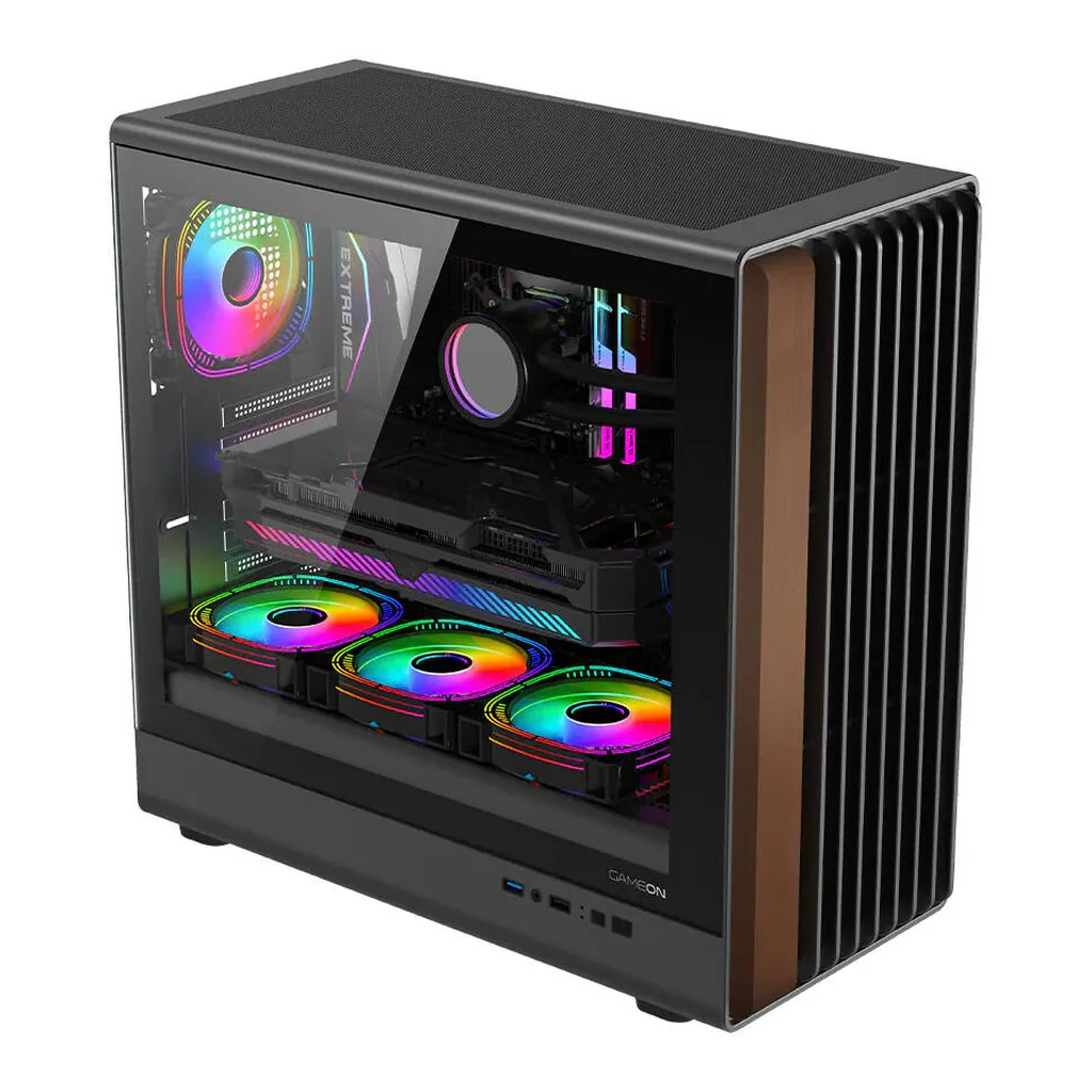 GAMEON Timber Midnight Series Mid Tower Gaming Case, 7x 120mm Pre-Installed ARGB+PWM Fans, 360mm Radiator Support, 7 Expansion Slots, Premium SPCC Iron, Wood/Black | GO-TIMBER-M – Gallery image 2 GAMEON Timber Midnight Series Mid Tower Gaming Case, 7x 120mm Pre-Installed ARGB+PWM Fans, 360mm Radiator Support, 7 Expansion Slots, Premium SPCC Iron, Wood/Black | GO-TIMBER-M – Gallery image 2