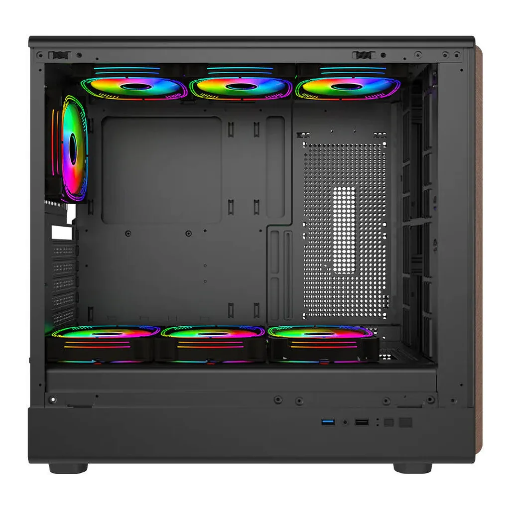 GAMEON Timber Midnight Series Mid Tower Gaming Case, 7x 120mm Pre-Installed ARGB+PWM Fans, 360mm Radiator Support, 7 Expansion Slots, Premium SPCC Iron, Wood/Black | GO-TIMBER-M – Gallery image 3 GAMEON Timber Midnight Series Mid Tower Gaming Case, 7x 120mm Pre-Installed ARGB+PWM Fans, 360mm Radiator Support, 7 Expansion Slots, Premium SPCC Iron, Wood/Black | GO-TIMBER-M – Gallery image 3
