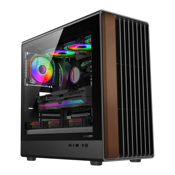 GAMEON Timber Midnight Series Mid Tower Gaming Case, 7x 120mm Pre-Installed ARGB+PWM Fans, 360mm Radiator Support, 7 Expansion Slots, Premium SPCC Iron, Wood/Black | GO-TIMBER-M – Main image GAMEON Timber Midnight Series Mid Tower Gaming Case, 7x 120mm Pre-Installed ARGB+PWM Fans, 360mm Radiator Support, 7 Expansion Slots, Premium SPCC Iron, Wood/Black | GO-TIMBER-M – Main image