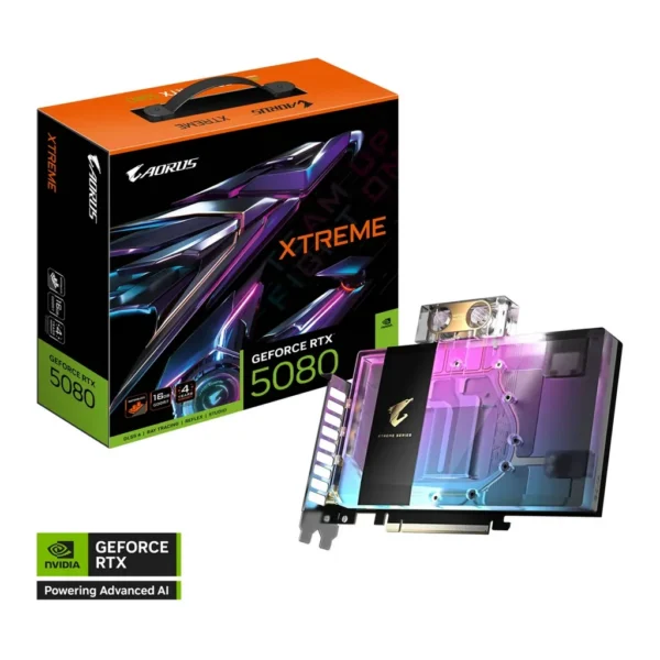 GIGABYTE AORUS GeForce RTX 5080 XTREME WATERFORCE WB Graphics Card, 16GB GDDR7 256-Bit Memory, 2805 MHz Core Clock, 10752 CUDA Cores, 30 Gbps Memory Speed, PCI Express 5.0 | GV-N5080AORUSX WB-16GD – Main image GIGABYTE AORUS GeForce RTX 5080 XTREME WATERFORCE WB Graphics Card, 16GB GDDR7 256-Bit Memory, 2805 MHz Core Clock, 10752 CUDA Cores, 30 Gbps Memory Speed, PCI Express 5.0 | GV-N5080AORUSX WB-16GD – Main image