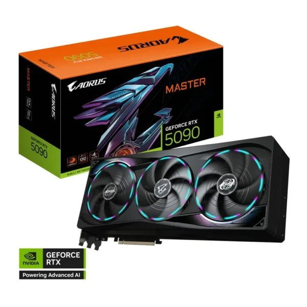 GIGABYTE AORUS GeForce RTX 5090 MASTER Graphics Card, 32GB GDDR7 512-Bit Memory, 2655 MHz Core Clock, 21760 CUDA Cores, PCI Express 5.0 | GV-N5090AORU – Main image GIGABYTE AORUS GeForce RTX 5090 MASTER Graphics Card, 32GB GDDR7 512-Bit Memory, 2655 MHz Core Clock, 21760 CUDA Cores, PCI Express 5.0 | GV-N5090AORU – Main image
